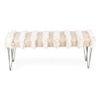 Belmont Sheesham Wood Mid Century 3 Seater Bench With Metal Legs In Beige Fabric