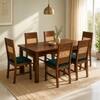 Globally Indian Lucien Solid Sheesham Wood 6 Seater Dining Table Set 6 Chairs Teal Blue