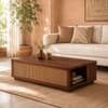 Liora Sheesham Wood and Cane Rectangular Coffee Table in Walnut Finish