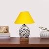 Devansh Conical Yellow Cotton Shade Lamp With Wood & Mosaic Glass Base For Decoration/Office/Home/Gifting/Study For Decoration/Office/Home/Gifting/Study -(10X10X14.5) Inches -A