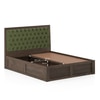 Avon Solid Wood Storage Bed King Size in Danish Walnut Finish with Moss Green Colour
