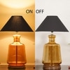 PAOLA  Amber Glass and Wood table Lamp With Black Cotton Shade