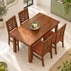 Globally Indian Kusha Solid Sheesham Wood 4 Seater Dining Table Set 4 Chairs Terracotta Orange
