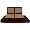 Lotus Solid Wood Queen  Size Upholstered Bed With Drawer Storage (Walnut Finish)