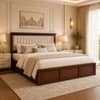 Leher Solid Wood Compact King Bed Hydraulic Storage Provincial Teak Finish Mattress 72 x 72 Inches