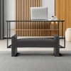 Wooden Twist Soft Hropzy Boucle Upholstered Armrest Ottoman Bench in Dark Grey Colour