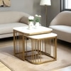 Metallive Square Metal Nesting Coffee Table Set Gold Finish White Porcelain Top Set Of 2