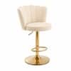 Doe Buck Luxury Beige Velvet Adjustable Bar Stool Chair with Gold Hydraulic Base