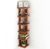 Bluewud Wudville Braine Engineered Wood Wall Mount Corner Shelf, Display Rack, (6 Square Shelves - Walnut)