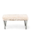 Velas Sheesham Wood Mid Century 2 Seater Bench With Metal Legs In Beige Fabric With Fringes
