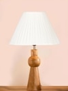 Devansh Off-White Cotton Vintage Straight Pleated   Lamp With Wood Base (12X19.25)