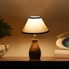 Devansh Multicolor Cotton Table Lamp With  Wood Natural Base (10X12.5 Inches)-31