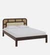 Rattan Solid Wood Queen Size  Bed Without Storage In Walnut Finish