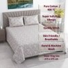 Creamy Beigefloral Cotton  400 Tc Flat  Super King Size Bedsheet With 2 Pillow Covers