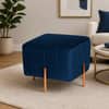 Doe Buck Regent Channel Tufted Velvet Ottoman Stool in Blue Colour with Rose Gold Legs