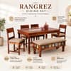 Rangrez Sheesham Wood 6 Seater Dining Set in Honey Oak Finish with Cushioned Bench