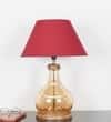 AYANA Brown Wood and Amber Glass Table Lamp with Maroon Cotton Shade