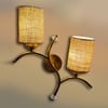 Devansh Metal Electric Wall Light in Gold Colour with Beige Shade Count of 2 Lights