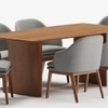 Anish Solid Wood Dining Table with Six Wayane Arm Chairs in Grey Colour