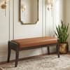 Ibha Solid Wood Entryway Bench In Dark Chestnut Finish with Nappa Tan Leatherette Colour