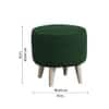 Doe Buck Parker Velvet Round Ottoman Stool in Green Colour with Wooden Legs