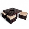 Palladio Sheesham Wood Accent Coffee Table Set With 4 Stools In Provincial Teak Finish With Jute Beige Cushions