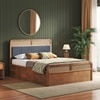 Hanoi Solid Wood Cane Queen Size Hydraulic storage Bed In Amber Walnut Finish Fabric Davis Plus