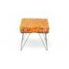 Asansol Sheesham Wood Mid Century Square Set of 2 Stools     in Bird Print Orange Kantha Upholstery