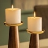 Wooden candle holders with iron -brass plating rings