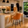 Doe Buck Luxury Faux Leather Counter Height Bar Stool in Tan Colour
