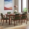 Dane Solid Wood Dining Table 6 Seater with 6 Harper Single Solid Wood Dining Chairs (Finish: Honey, Colour: Moss Green)