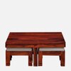 Sheesham Wood Coffee Table Set in Honey Oak Finish With Cushioned Stools