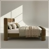 Heritage Cane Upholstered King Size Bed in Linen With Oak wood Frame