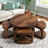 Queens Sheesham Wood Accent Coffee Table Set With 4 Stools