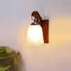 Devansh Solid Wood Electric Wall Light in Brown Colour with White Shade Count of 1 Light