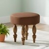Roswell Sheesham Wood   Round Stool in Taupe Brown Velvet Upholstery