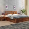 Perper Solid Wood King  Size Upholstered Bed Without Storage (Teak Finish)