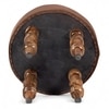 Roswell Sheesham Wood   Round Stool in Taupe Brown Velvet Upholstery