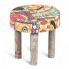 Kingsville Solid Wood Stool in Multi Colour Israel Print Kantha fabric