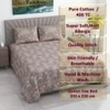 Taupe Floral Cotton 400 Tc flat  Double Queen Size Bedsheet With 2 Pillow Covers