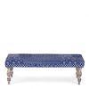 Cairo Sheesham Wood Mid Century 3+1+1 Seater Bench Set With 2 Stools In Indigo Patchwork Kantha