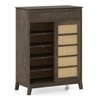Fujiwara 20 Pair Solid Wood and Cane Shoe Cabinet With Drawer In Danish Walnut Finish