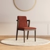 Harper Solid Wood Single Dining Chair In Danish Walnut Finish with Dark Coral Colour