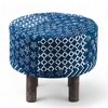 Collio Solid Wood Pouffee in Indigo Patch Kantha Fabric
