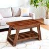 Alison Sheesham Wood Accent Rectangle Coffee Table In Natural Teak Finish