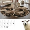 Handmade Round Wool Rug Modern Abstract Brown Beige 5 Feet Carpet