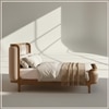 Valerio Duo-Panel Luxe Queen Size Bed in Off- White colour Velvet with Oak wood Frame