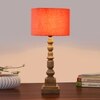 Devansh Orange Cotton Table Lamp With  Wood Natural Base (7X7X21.25 Inches)-5