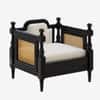 Rattan Solid wood Single Seater sofa in Black Finish in Ivory