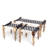 Oakville Sheesham Wood Vintage Seater Maachi Bench Set  2 Stools In Black  White Rope